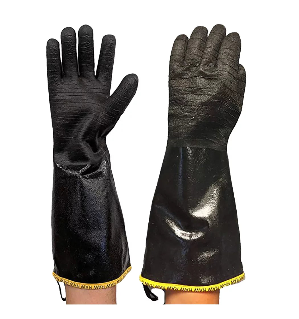 Oil Shield?, RAW 100% Neoprene Glove, 18 High temperature, 450 Degree Temp Rating, Anti-Microbial Liner, Food Service Safety, Black (Large)