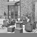 Ovios 9 Pieces Outdoor Patio Furniture with 30Inch Gas Fire Pit Table CSA Approved Grey Wicker Conversation Set with 360 Degree Swivel Rocking Chair