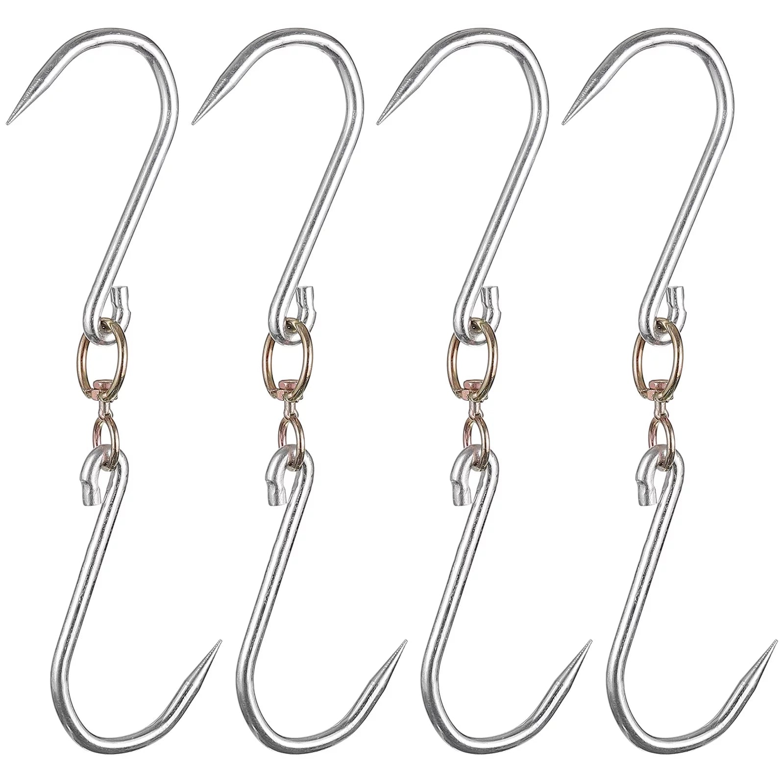 Uxcell 13'' Swivel Meat Hooks, 0.33'' Thickness Galvanized Processing Butcher Hooks, 4 Pack