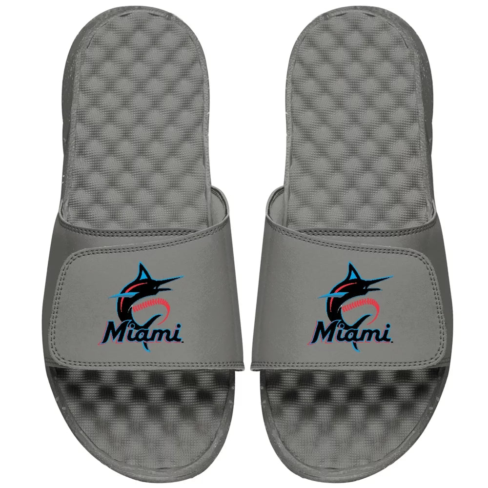 Youth ISlide Gray Miami Marlins Primary Logo Slide Sandals