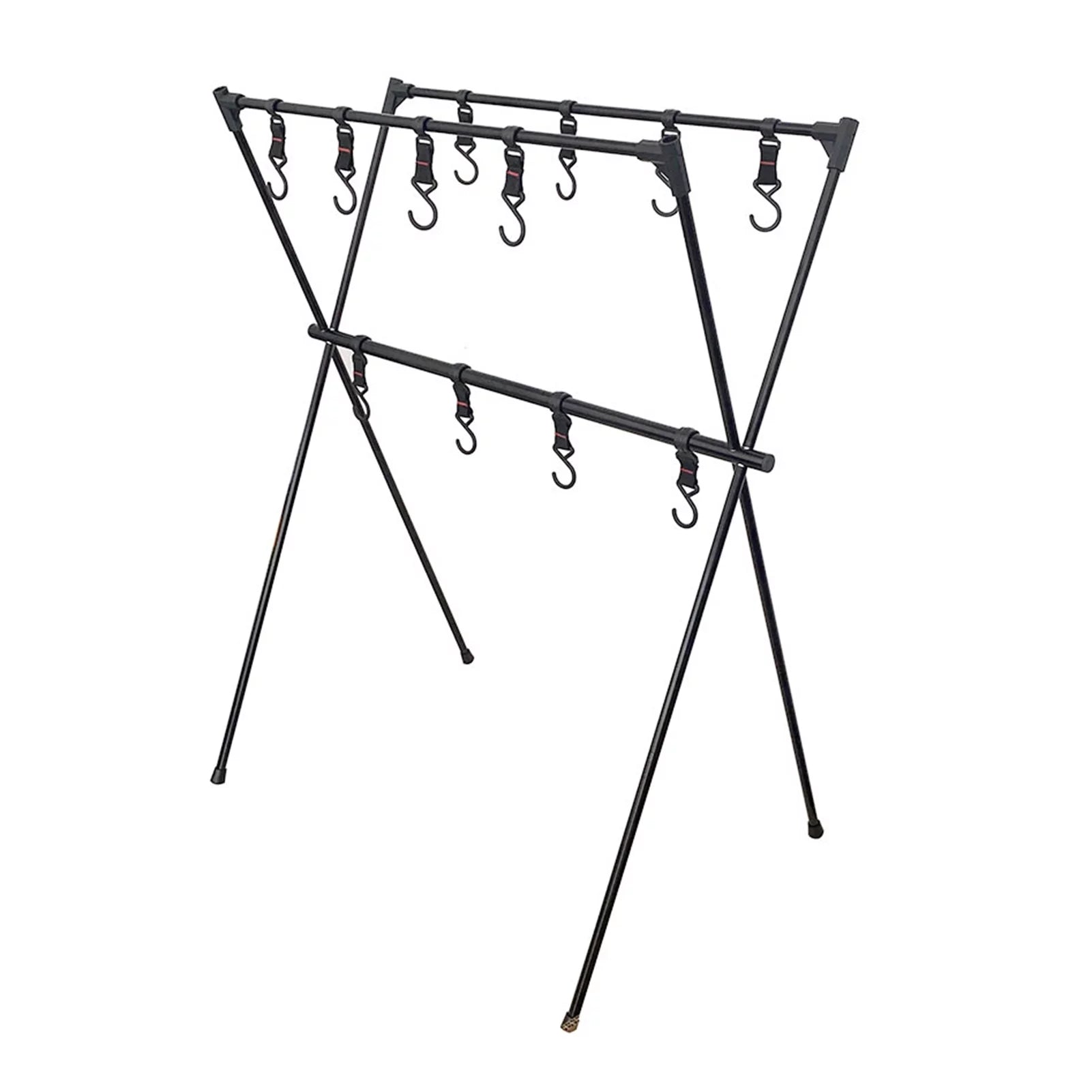 ammoon Portable Lightweight Camping Cookware Hanger Rack Aluminum Alloy BBQ Tool and Clothes Storage Stand with Hooks