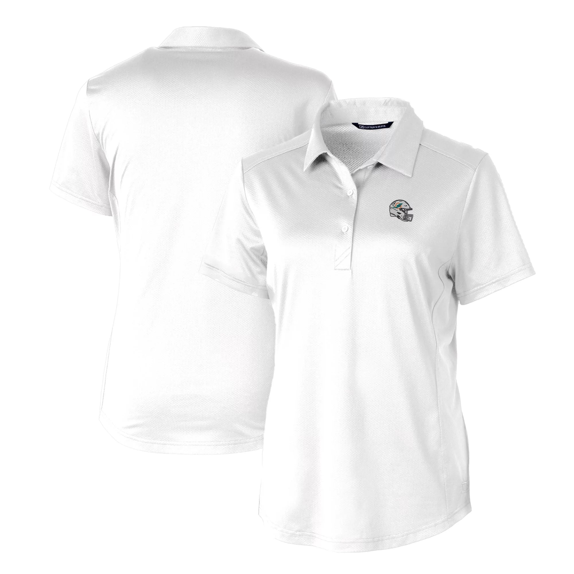 Women's Cutter & Buck  White Miami Dolphins Helmet Logo DryTec Prospect Textured Stretch Polo