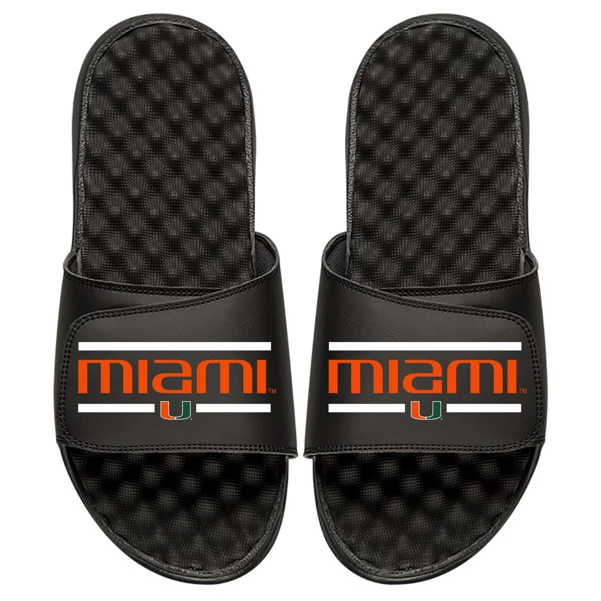 Youth ISlide Black Miami Hurricanes Football Bar Logo Slide Sandals