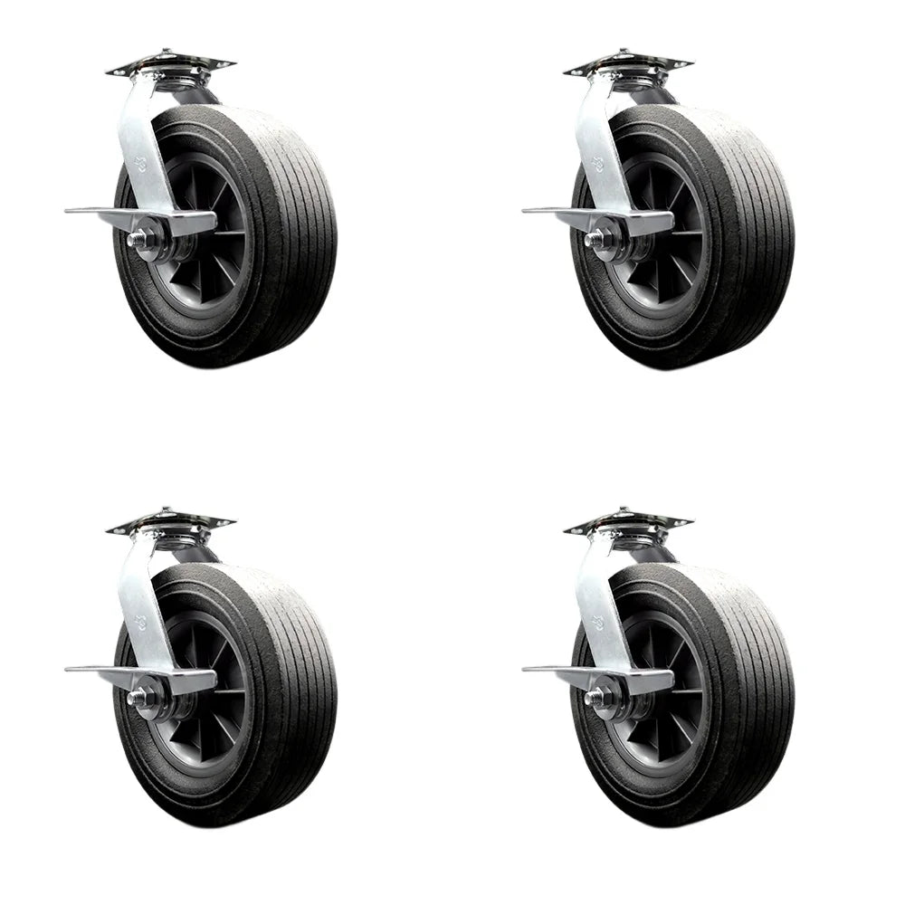 BBQ Smoker Grill Flat Free All Terrain Caster Wheel Set¨C10 Inch Easy Roll, No Flat,Maintenance Free Solid Rubber Wheel¨C2 Swivel with Brake and Bolt-On Lock/2 Swivel with Side Lock Brake¨CService Caster