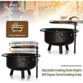 Outdoor Wood Burning With Cooking Grate, Patio Deep Bowl Steel s For Outside With Adjustable Swivel BBQ Grill Pan, Star & Moon Cutouts Pattern, & Screen