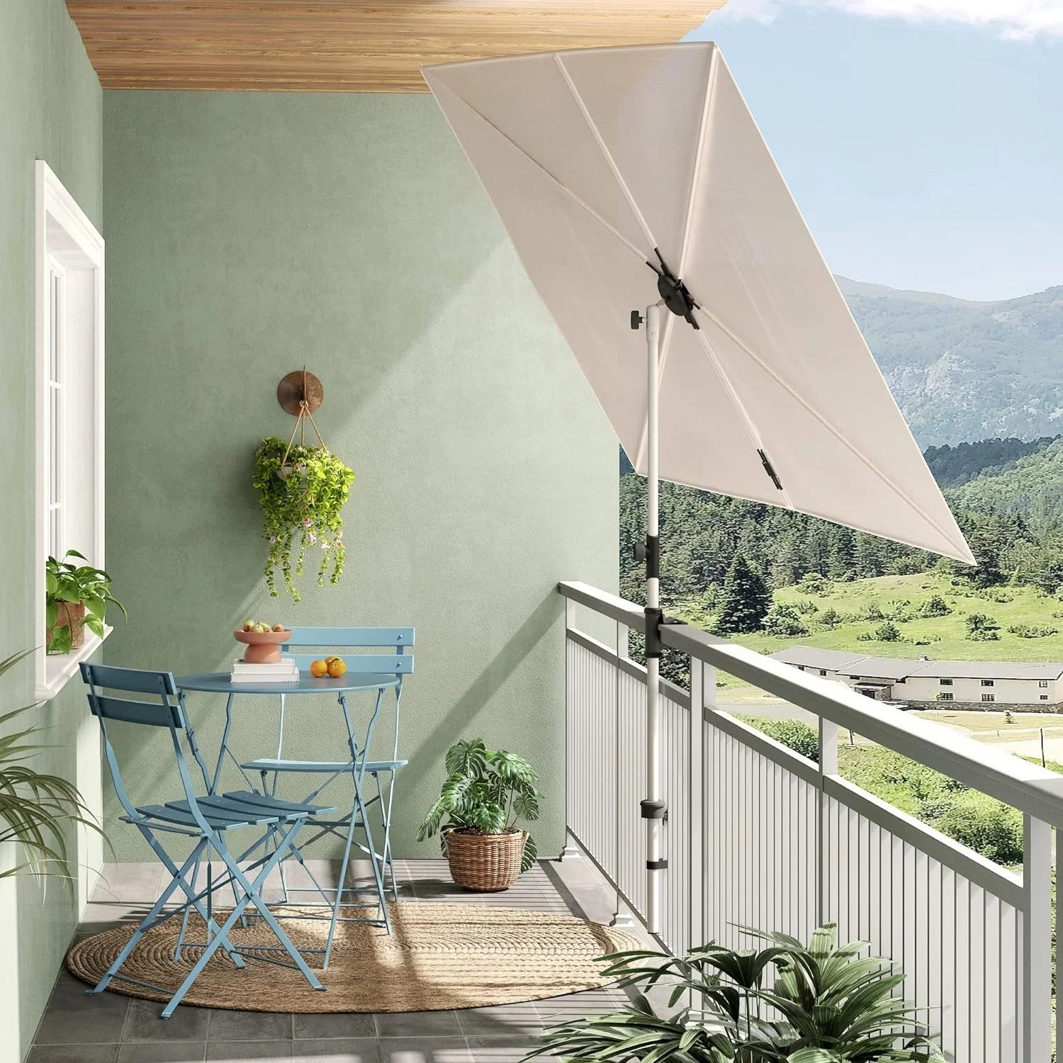 Grand Patio Outdoor 6x4 Balcony Umbrella, Rectangular Flat Canopy Versatile Patio Shade with 360 Degree Roating Knob for Deck Apartment Compact Spaces, Beige
