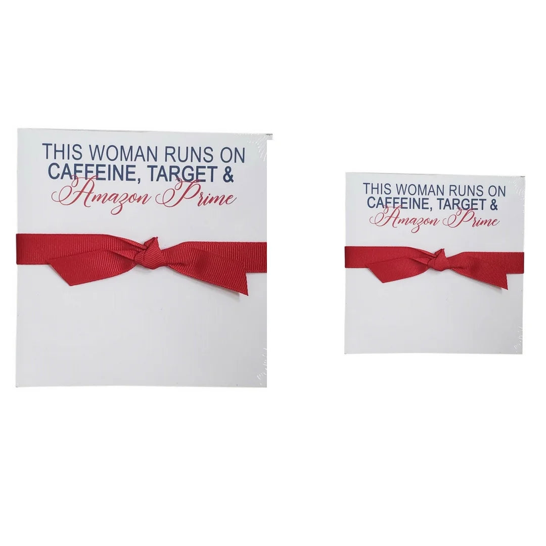 Rosanne Beck Collections Set of Two Luxe Decorative 5 x 5 and 4 x 4 Notepads with SayingsThis Woman runs on Caffeine, Target and Amazon Prime