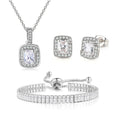 Paris Jewelry 18K White Gold Created White Sapphire Princess Halo Necklace, Earring & Tennis Bracelet Set Plated
