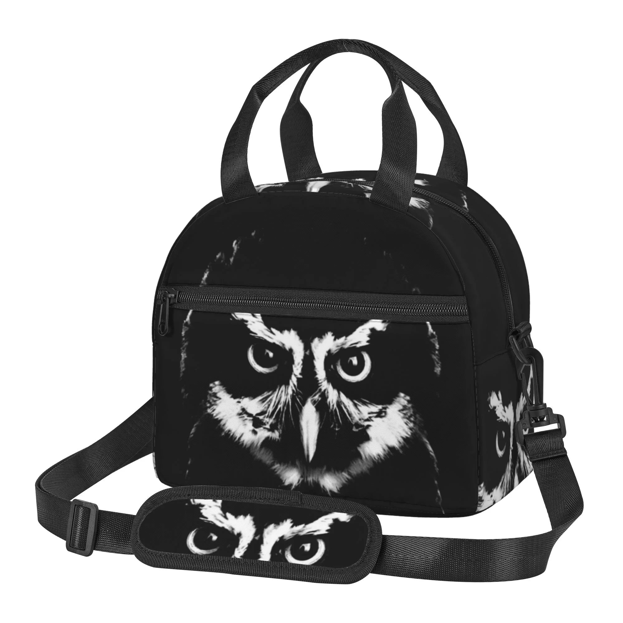 DouZhe Lunch Bags for Women and Men, Black Owl Bird Animal Prints Reusable Portable Insulated Cooler Waterproof Lunch Tote Bag for Travel Work School Picnic