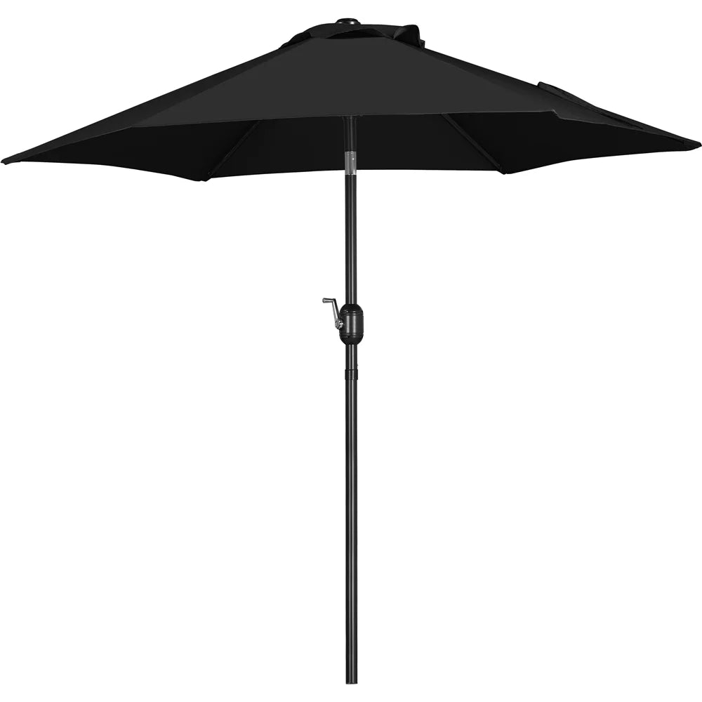 Alden Design 7.5FT Patio Umbrella with 6 Ribs Push Button Tilt and Crank for Garden, Black