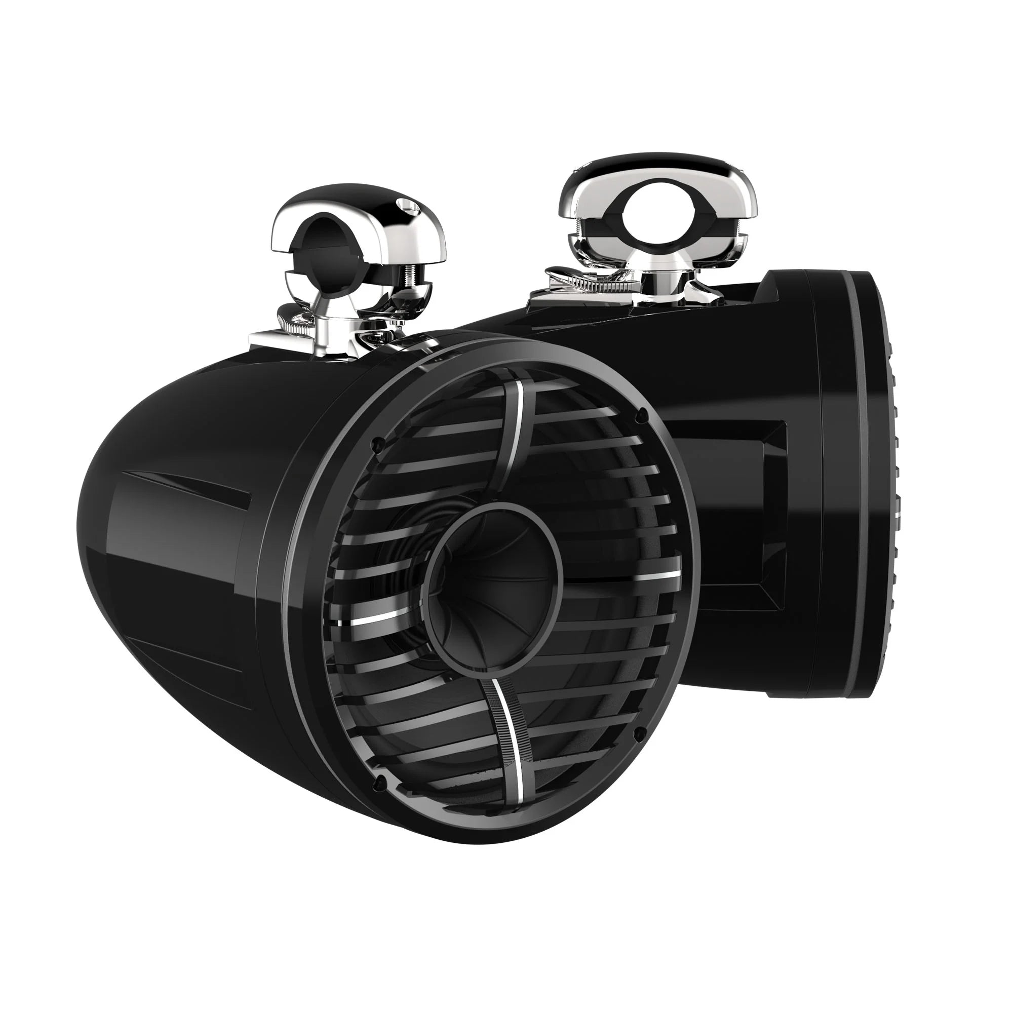 Wet Sounds REV 10 HD 10 Horn Loaded Compression Driver Tower Speakers with XW Grills & Stainless MINI Swivel Clamps, 300 Watts RMS, Black, Pair