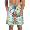 Kll Cartoon Car Racing Men'S Casual Summer Beach Shorts Hawaiian Shorts With Pockets-Small