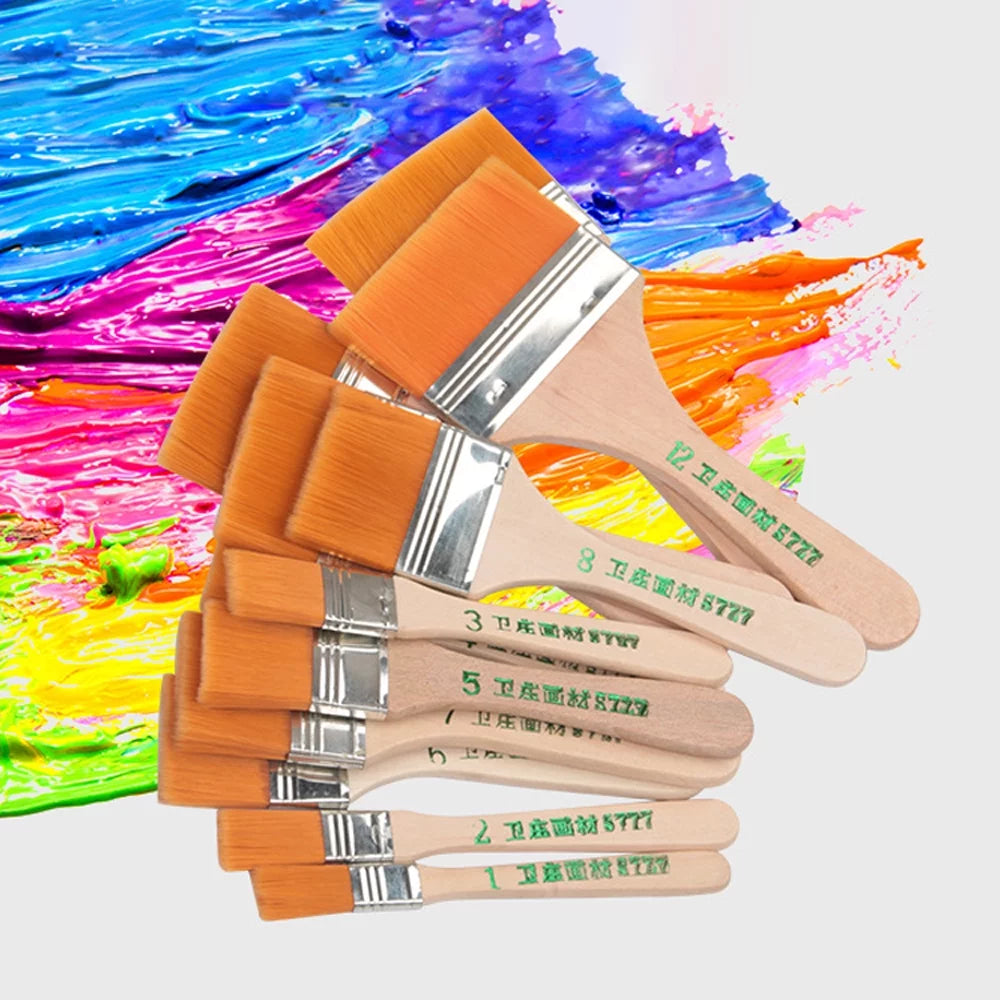 Barbecue Grill Brush Barbecue Brush Paint Brush Flat Nylon Hair Wooden Penholder Oil Barbecue Paint Brushes Art Supplies 12pcs / Set