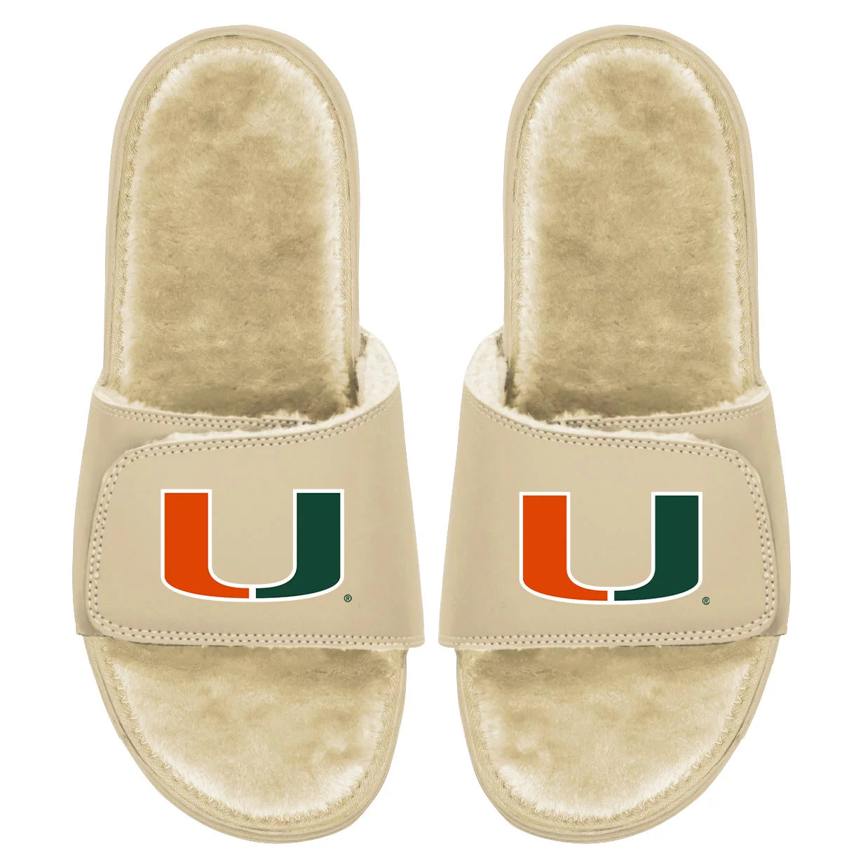 Men's ISlide Tan Miami Hurricanes Dune Faux Fur Slide Sandals