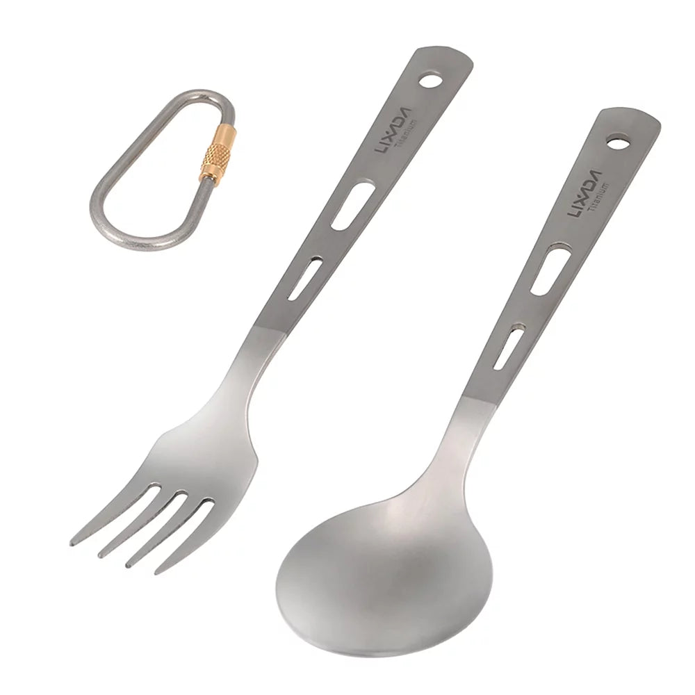 Lixada Titanium Spoon, 2pcs Camping Fork Spoon Set, Ultra Light Cutlery for Backpacking Hiking, Travel Essentials