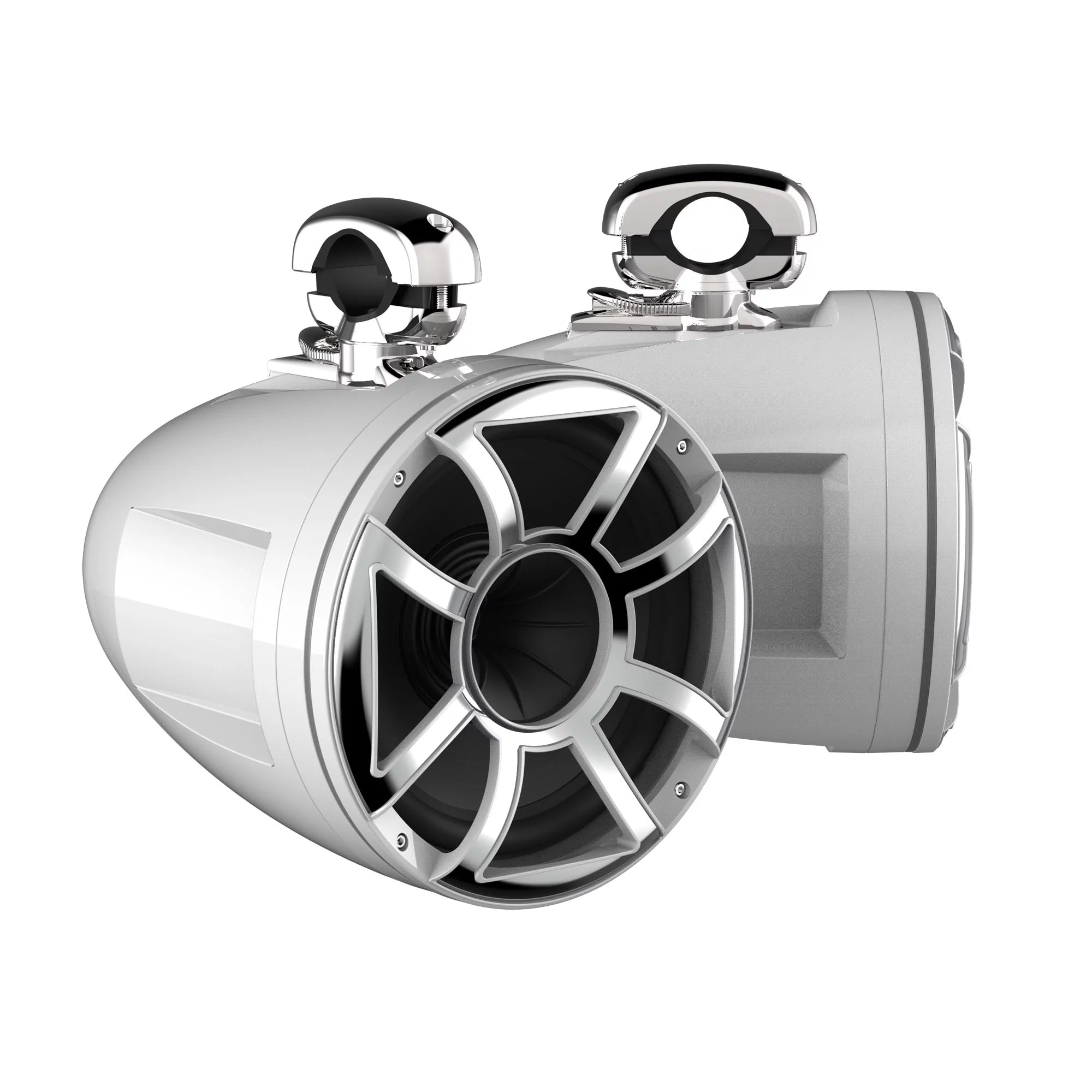 Wet Sounds REV 10 HD 10 Horn Loaded Compression Driver Tower Speakers with XS Grills & Stainless MINI Swivel Clamps, 300 Watts RMS, White, Pair