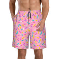 Kll Pink Donut Men'S Casual Summer Beach Shorts Hawaiian Shorts With Pockets-Small