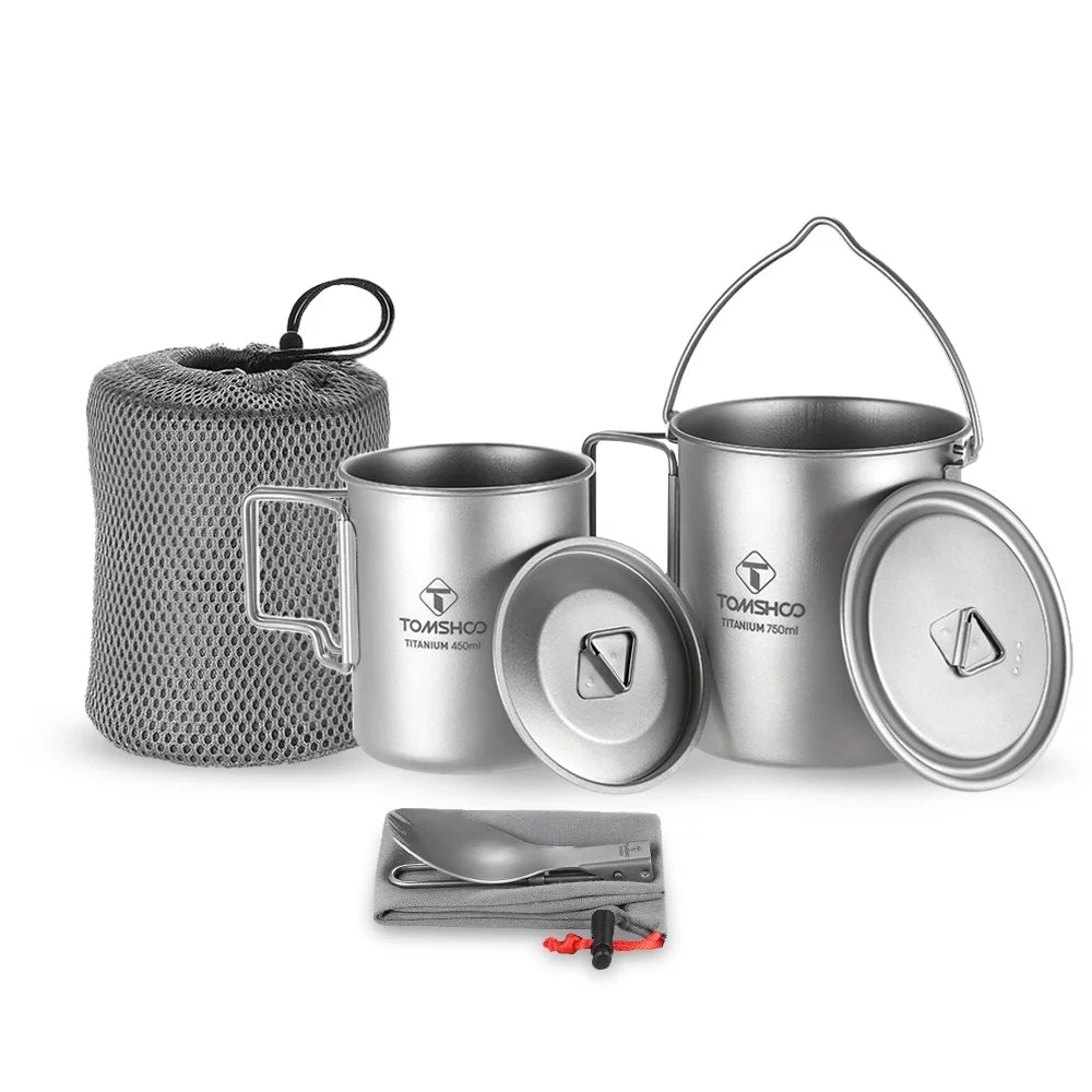TOMSHOO cup kit,3 Pieces Set 750ml Pot 450ml Cup Lid Collapsible Set 750ml Pot Lid Collapsible Handle Cup kit Pot 450ml Water Pieces Set 750ml 450ml Water Cup Handle Spork YUBZ
