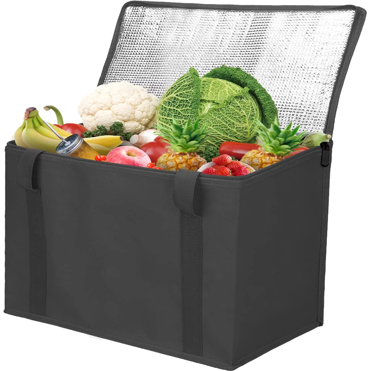 Hometimes Food Delivery Bag, Insulated Reusable Grocery Bags | Ideal, Postmates, Restaurant, Catering, Grocery Transport | Dual Zipper Black