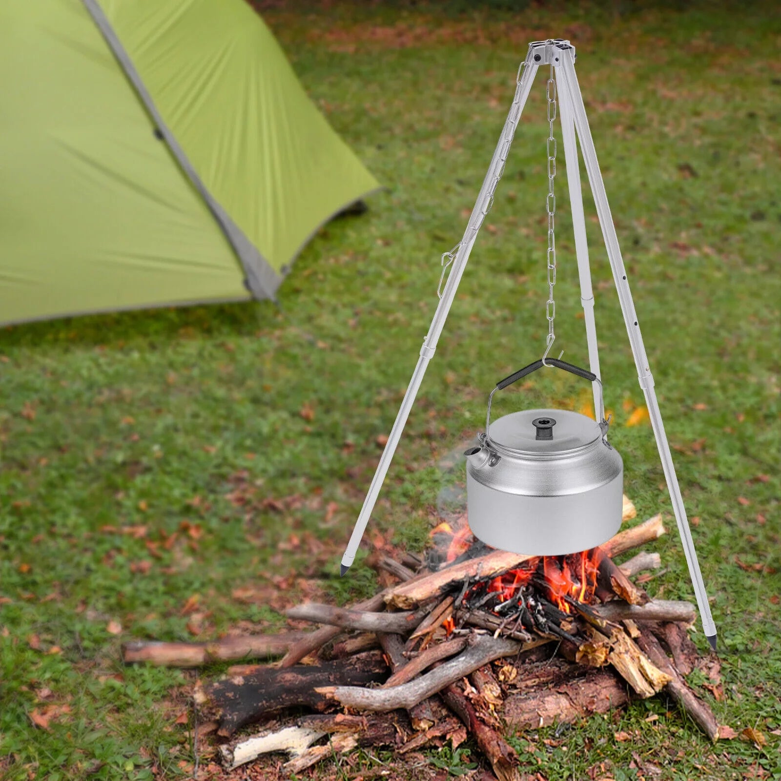Cooking Tripod Stand For Camping Oven Pot Hanger Camp Fire Chain Link Hook Tool