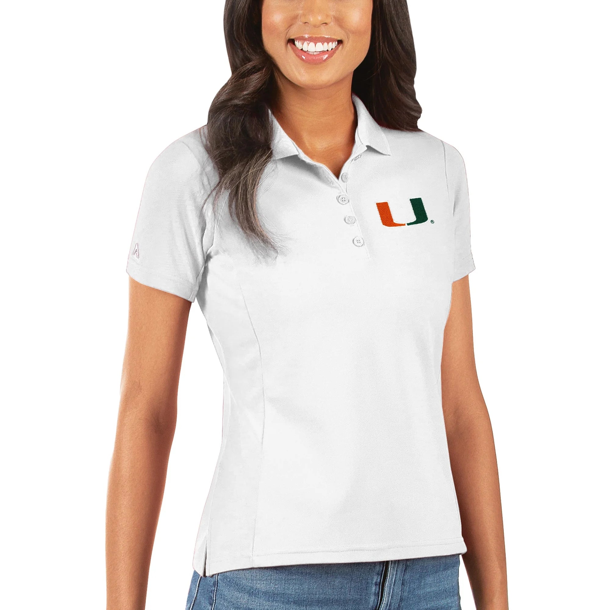 Women's Antigua White Miami Hurricanes Legacy Pique Polo