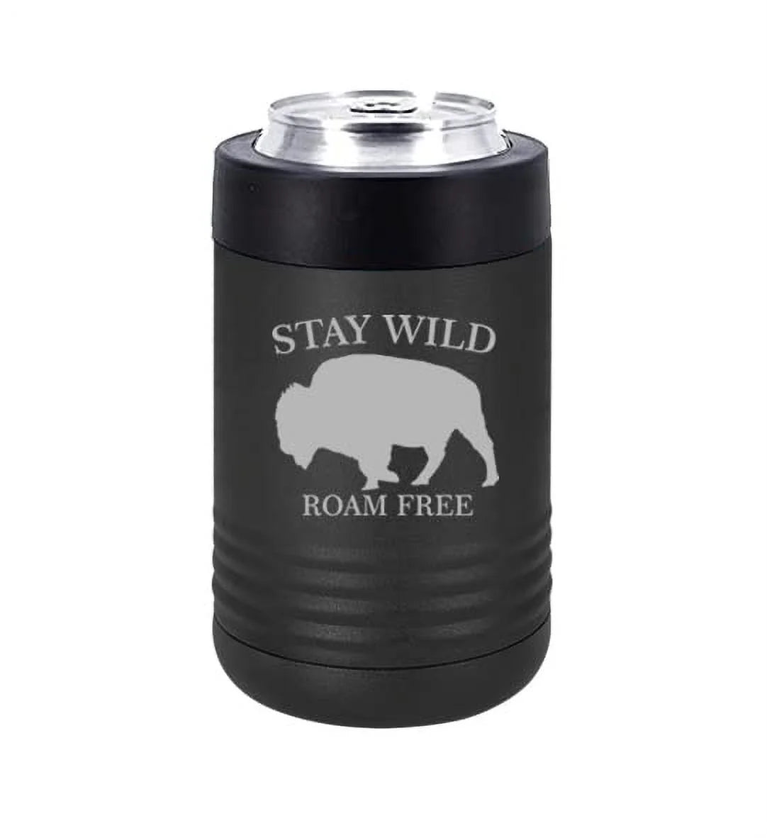 Can and Bottle Cooler Insulator Stainless Steel Double Wall Vacuum Insulated Beverage Drink Holder Buffalo Stay Wild Roam Free