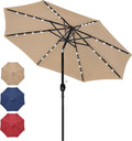 Simple Deluxe 9Solar Powered Aluminum Polyester LED Lighted Patio Umbrella Adjustment and UV-Resistant Fabric,Tan