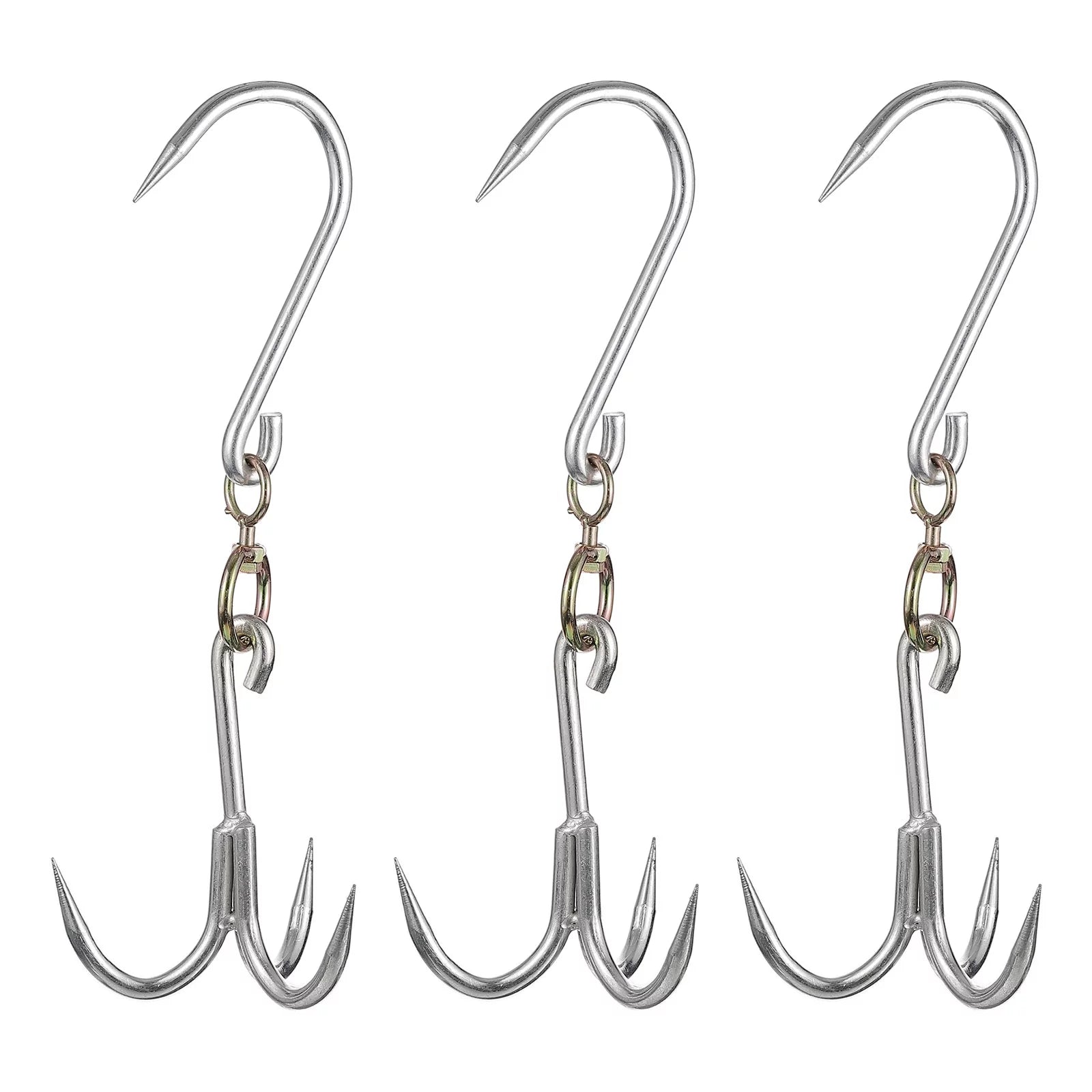 Uxcell 16.1'' Swiveling Meat Hook, 0.41'' Thickness Galvanized Three Prong Meat Hooks, 3 Pack
