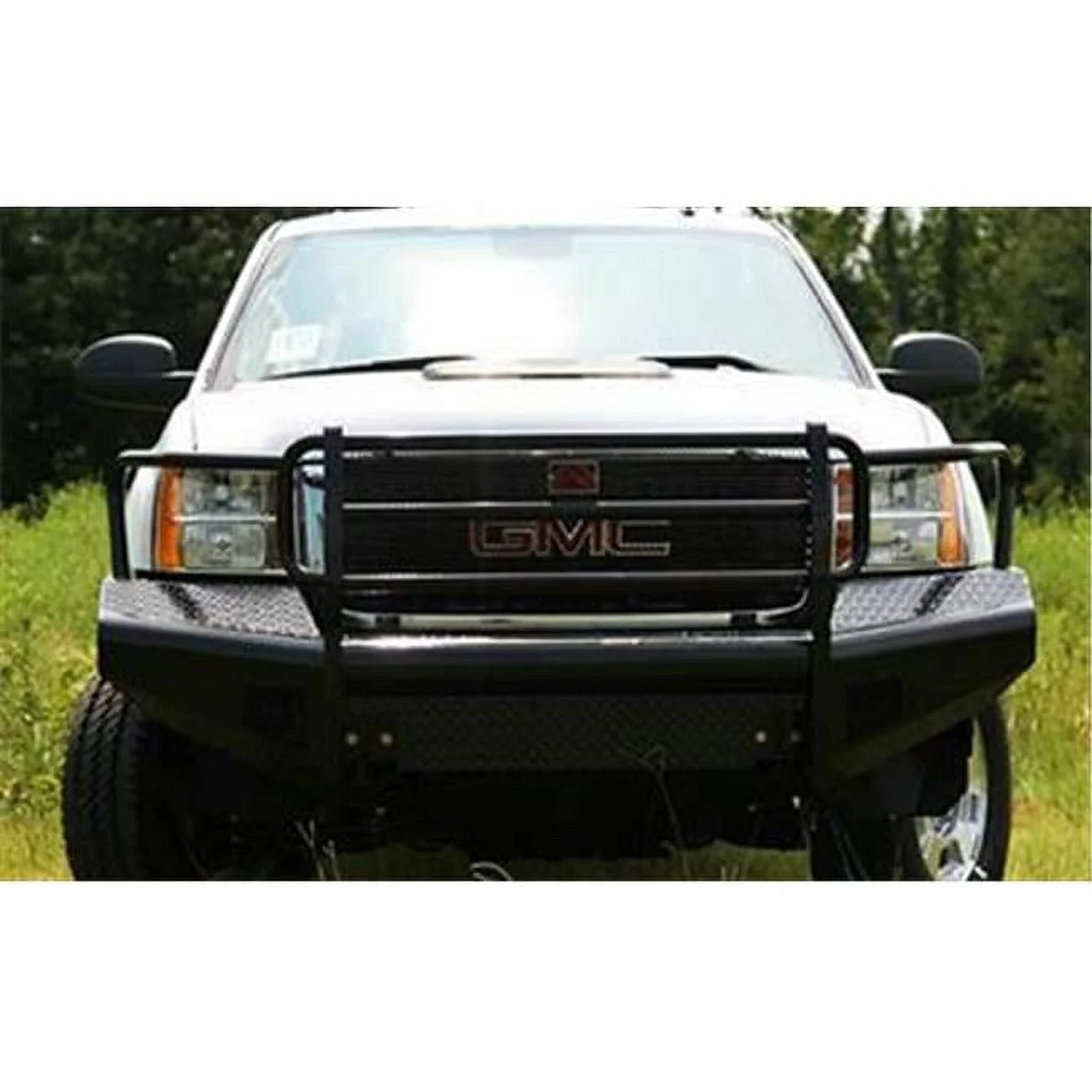 FAB FOURS GM11S28601 Full Grille Guard Bumper- Tow Hooks - Black