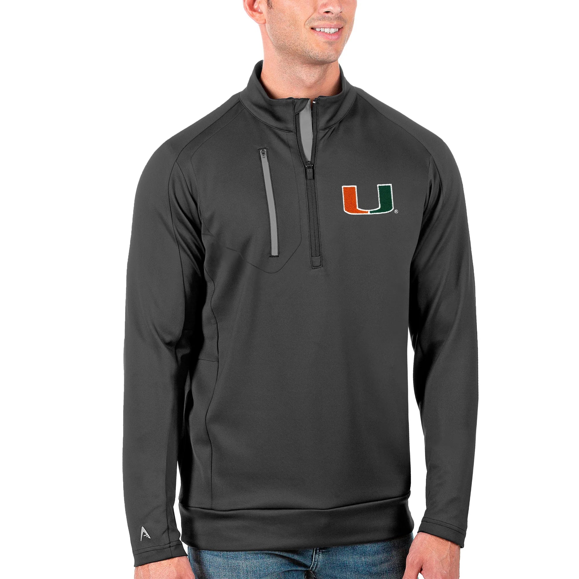 Men's Antigua Charcoal/Silver Miami Hurricanes Generation Half-Zip Pullover Jacket