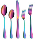 Emlimny Rainbow Flatware Cutlery Silverware Set 5 Pieces, Stainless Steel Colorful Utensils, Include Knife/Fork/Spoon, Reusable, Mirror Polished, Dishwasher Safe