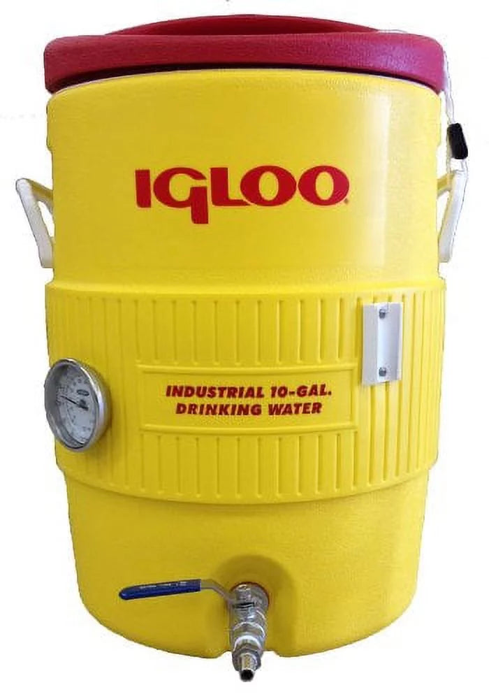 Quick Fit 10 Gallon Igloo Mash Tun with Stainless Steel False Bottom, Stainless Steel Valve and 3 Dial Probe Thermometer