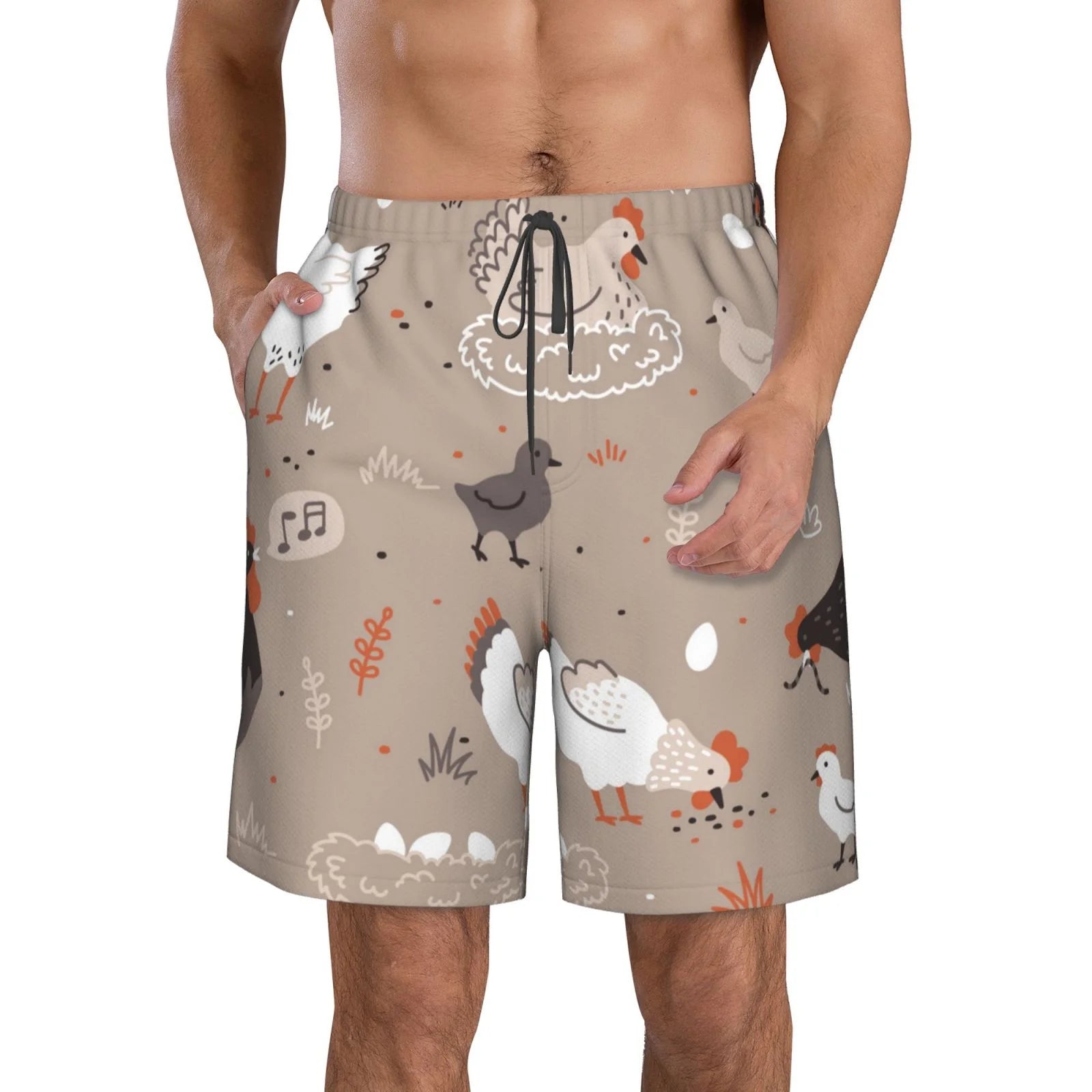 Kll Chicken Men'S Casual Summer Beach Shorts Hawaiian Shorts With Pockets-Small