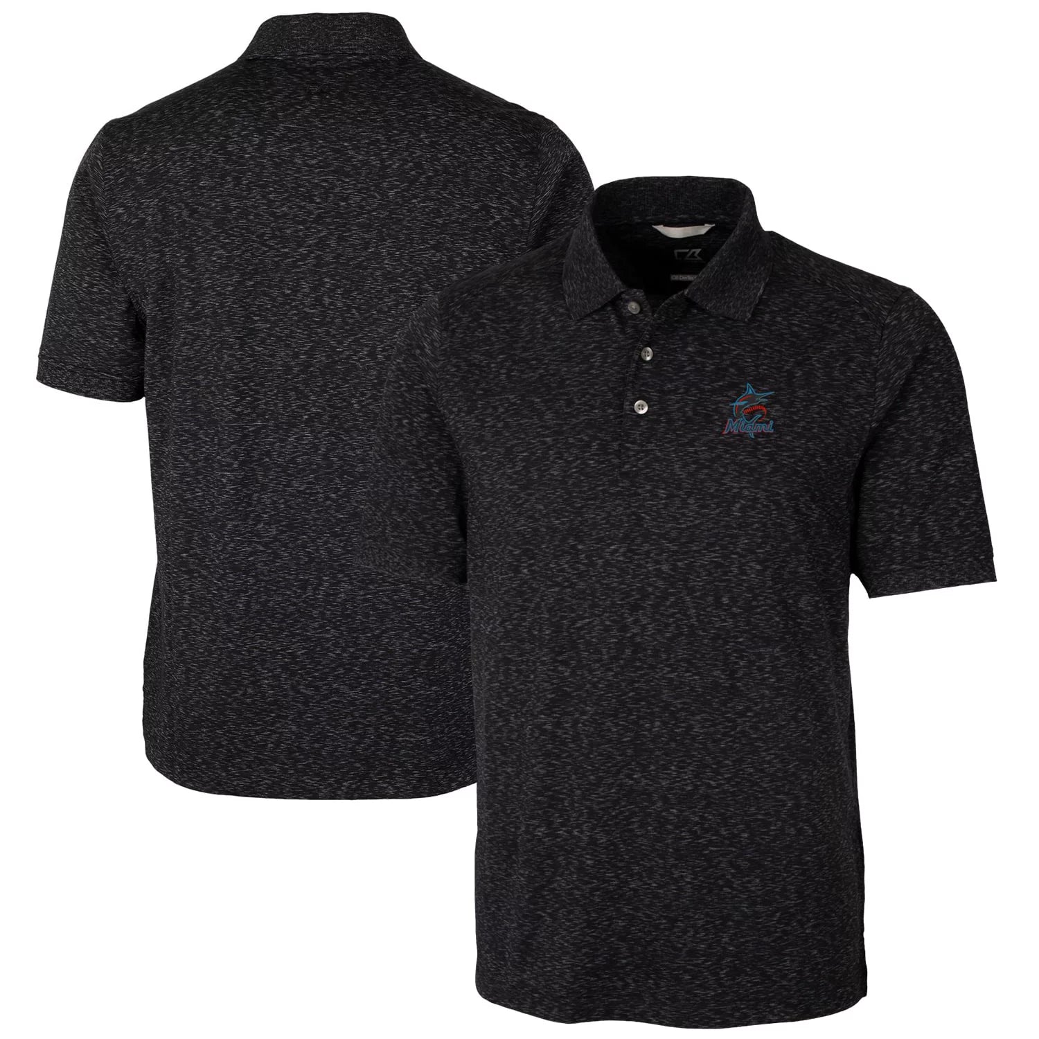 Men's Cutter & Buck Heathered Black Miami Marlins Advantage Space Dye Tri-Blend Polo