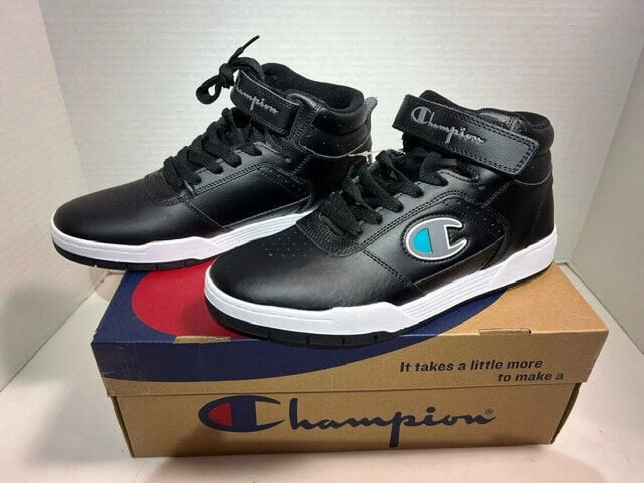 CHAMPION COURT HI LEATHER LACE-UP TRAINER SNEAKERS MEN SHOES BLACK SIZE 10.5 NEW