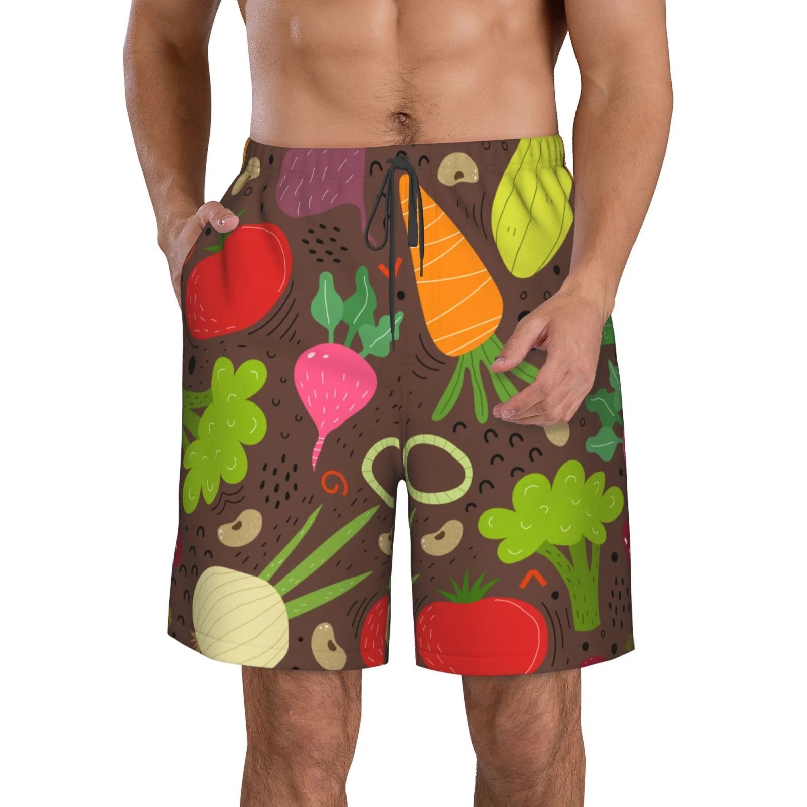 Kll Cartoon Vegetables Men'S Casual Summer Beach Shorts Hawaiian Shorts With Pockets-Small