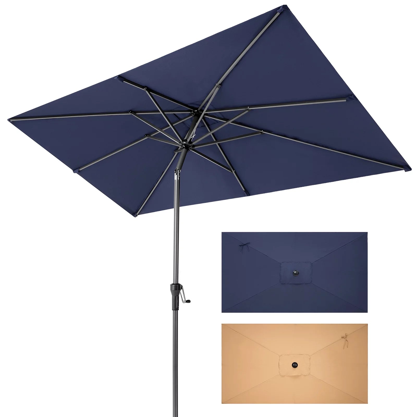 Crestlive Products 9 x 5 ft Patio Outdoor Rectangular Market Umbrella, Navy Blue