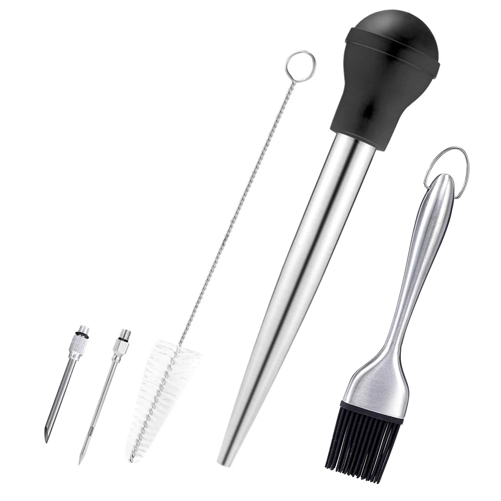 woxinda stainless steel silicone seasoning barbecue tool pump head with cleaning brush