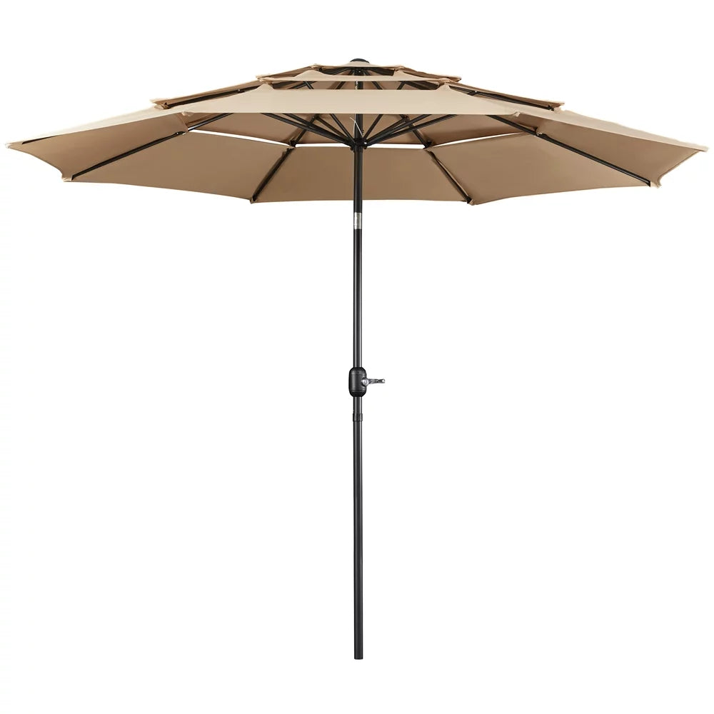 Topeakmart 10ft 3 Tier Patio Umbrella Outdoor Vented Table Umbrella with 8 Sturdy Ribs, Tan