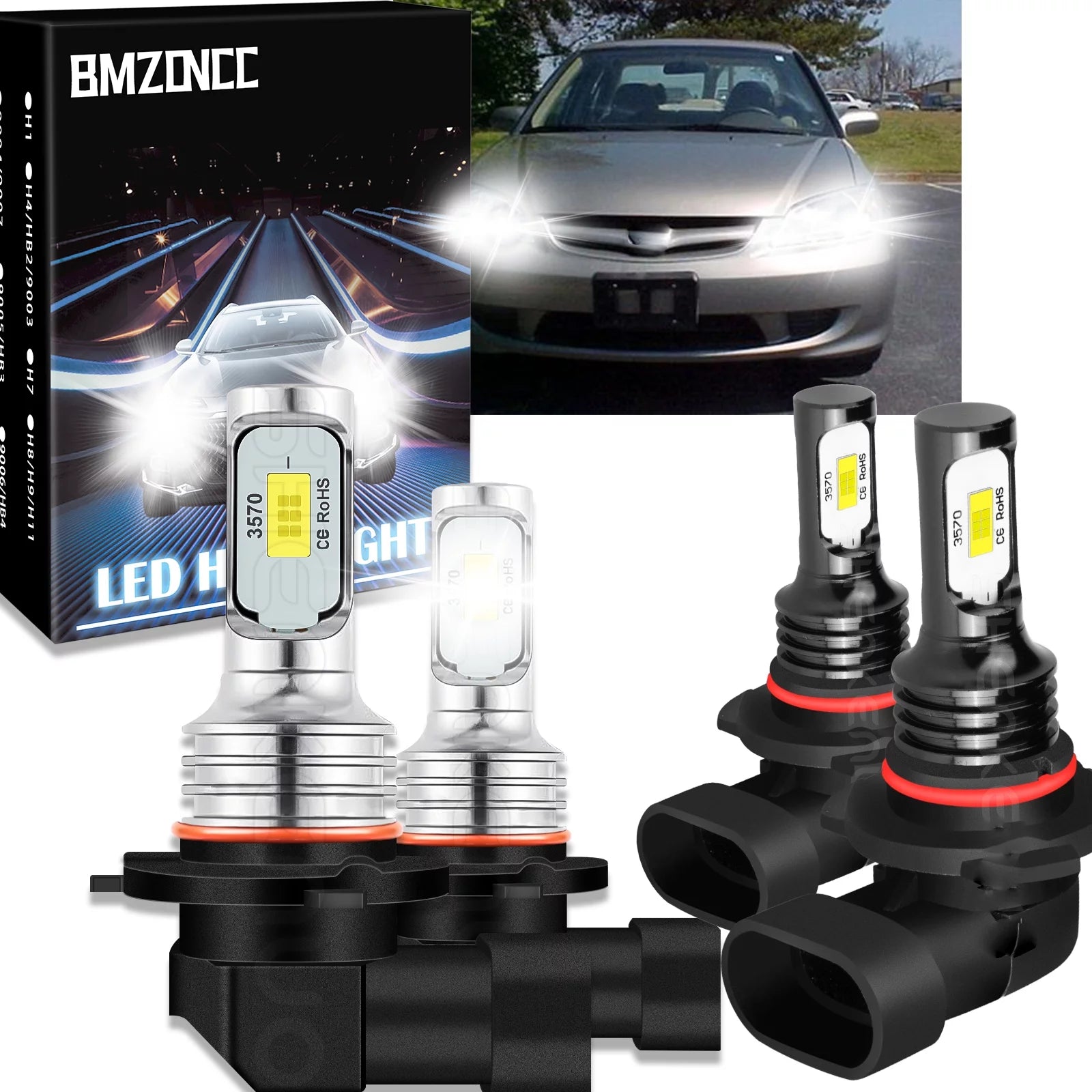 BMZONCC  For Honda Civic 2004-2015 LED Headlight Bulbs, 9005 HB3 High Beam and 9006 HB4 Low Beam,Pack of 4