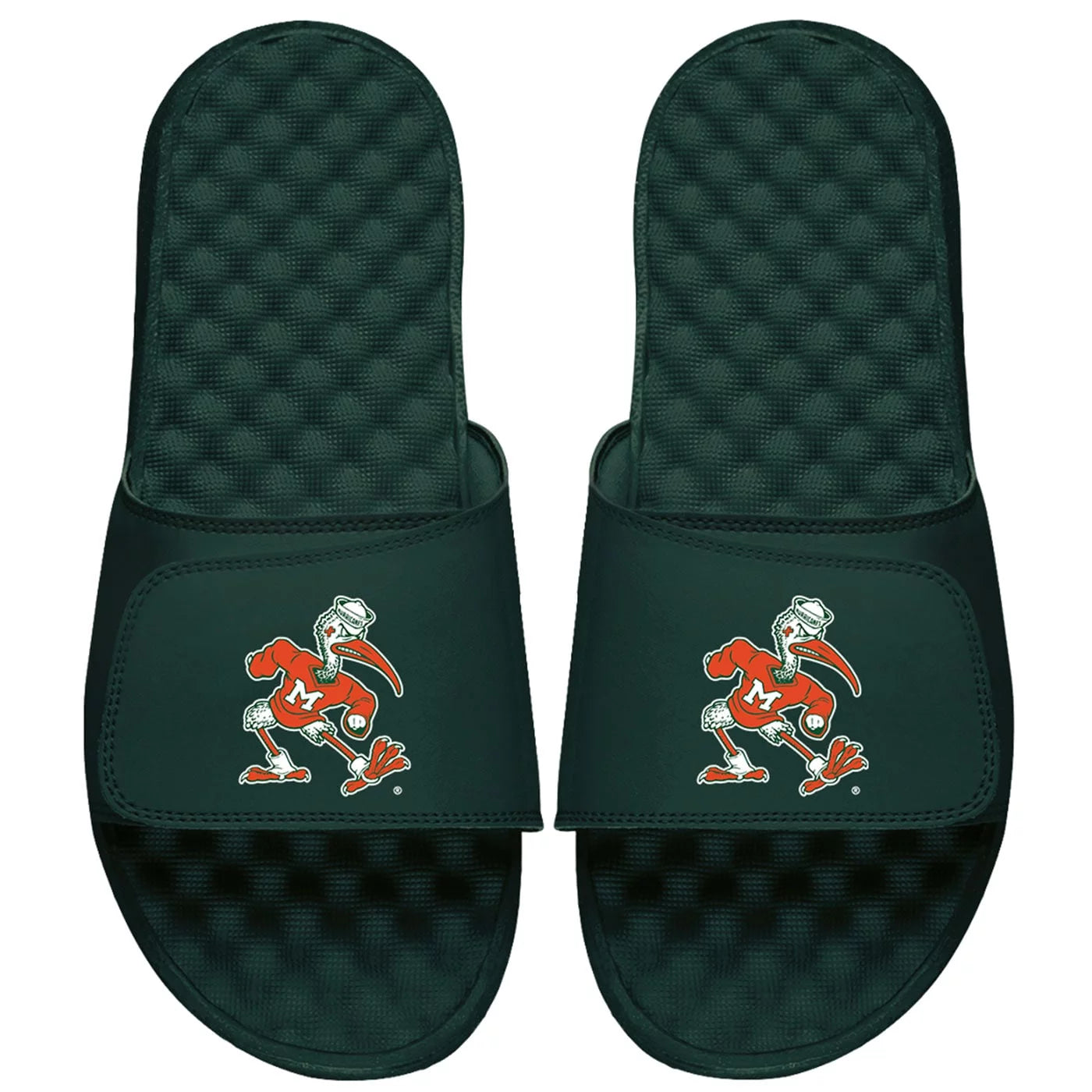 ISlide Green Miami Hurricanes Mascot Logo Slide Sandals