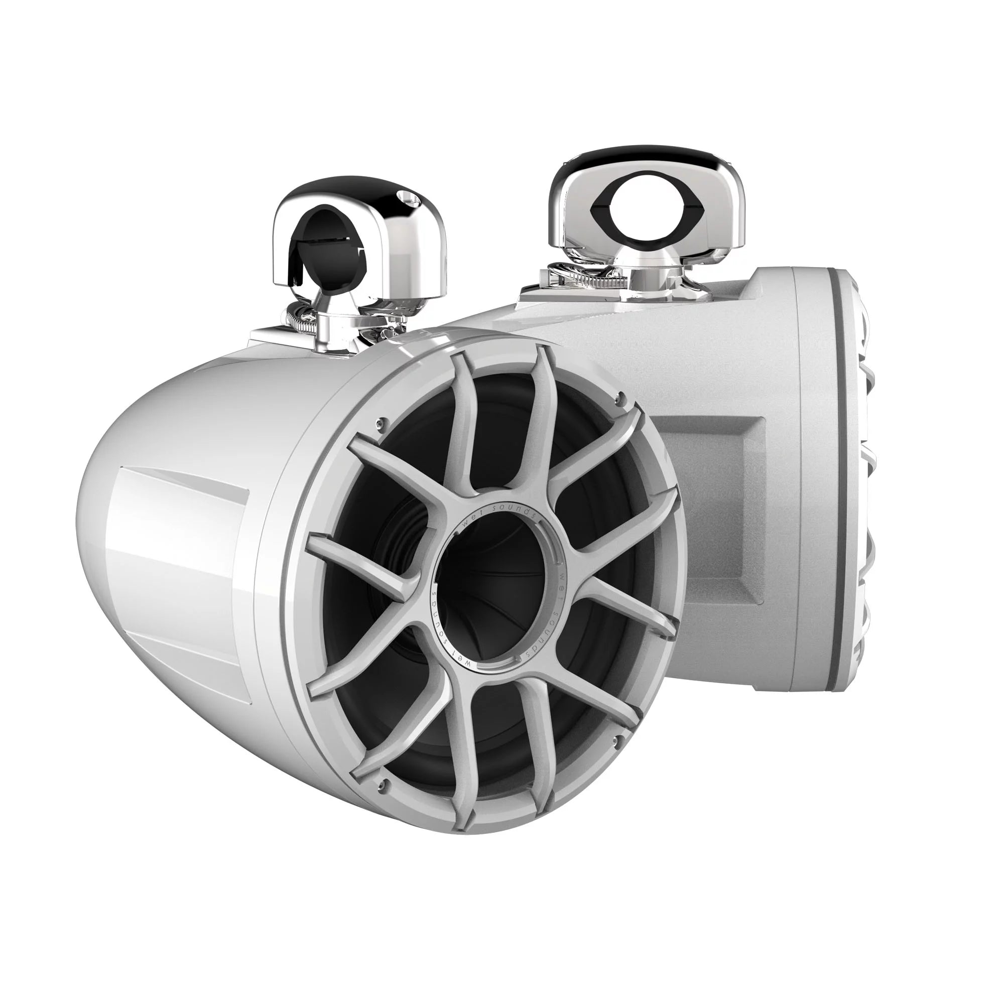 Wet Sounds REV 10 HD 10 Horn Loaded Compression Driver Tower Speakers with XZ Grills & Stainless Swivel Clamps, 300 Watts RMS, White, Pair