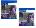 CGT Silver Heavy Duty Plastic Cutlery Set Utensils Spoons Forks Knives Disposable Birthday Parties Cookouts Picnics Baby Shower Holidays Thanksgiving Christmas Easter Valentine (96-Piece Set)
