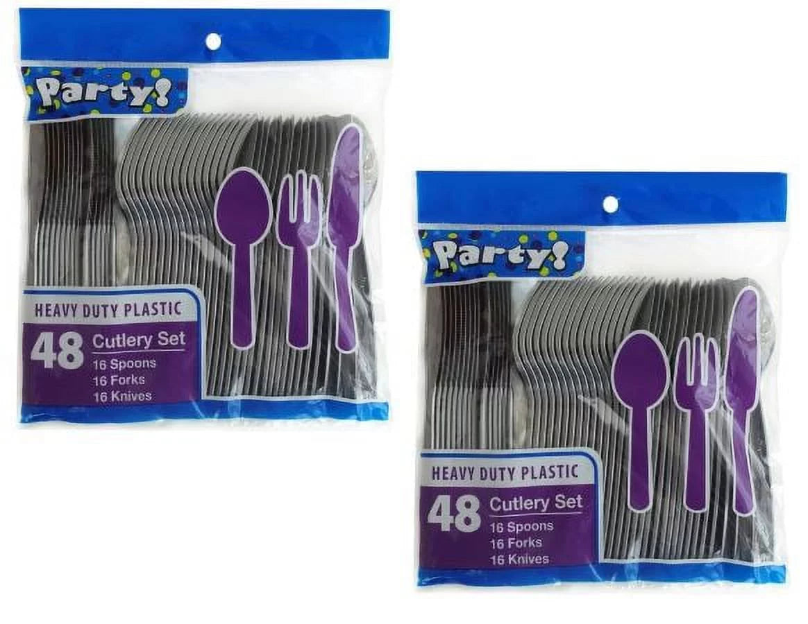 CGT Silver Heavy Duty Plastic Cutlery Set Utensils Spoons Forks Knives Disposable Birthday Parties Cookouts Picnics Baby Shower Holidays Thanksgiving Christmas Easter Valentine (96-Piece Set)