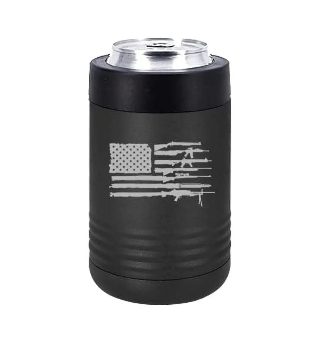 Can and Bottle Cooler Insulator Stainless Steel Double Wall Vacuum Insulated Beverage Drink Holder American Gun Flag