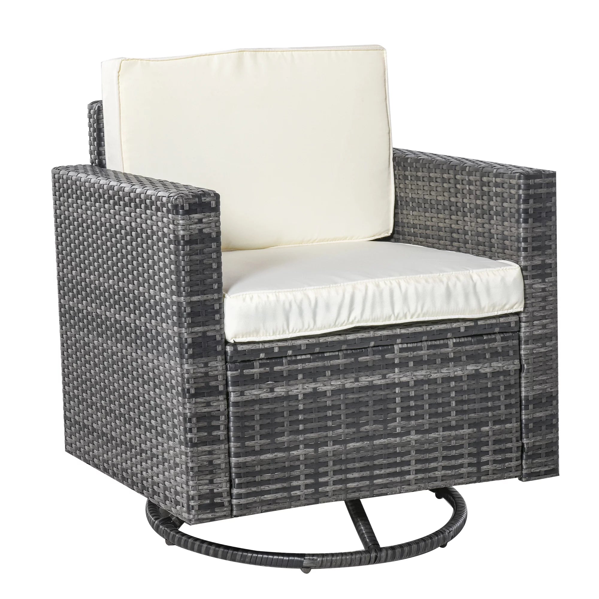 Outsunnny Outdoor Swivel Rocker, PE Wicker Chair, Steel, Cream
