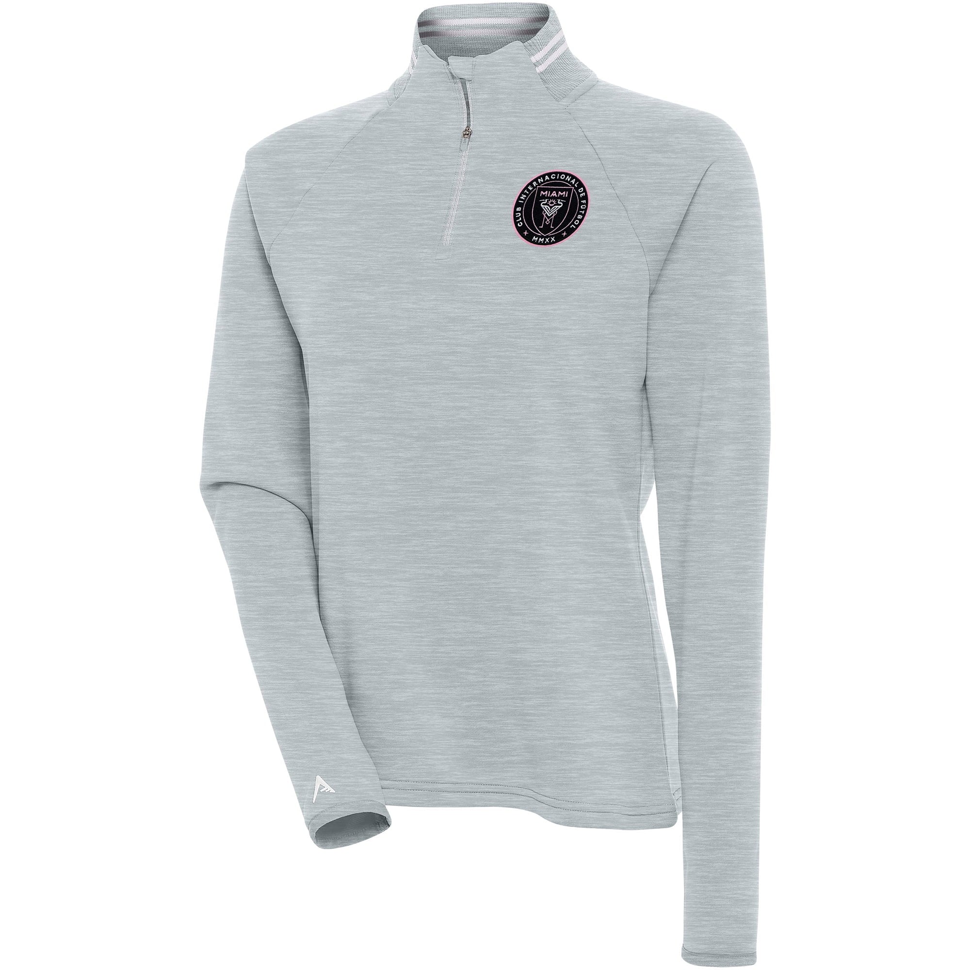 Women's Antigua  Heather Gray Inter Miami CF Milo Quarter-Zip Pullover Top