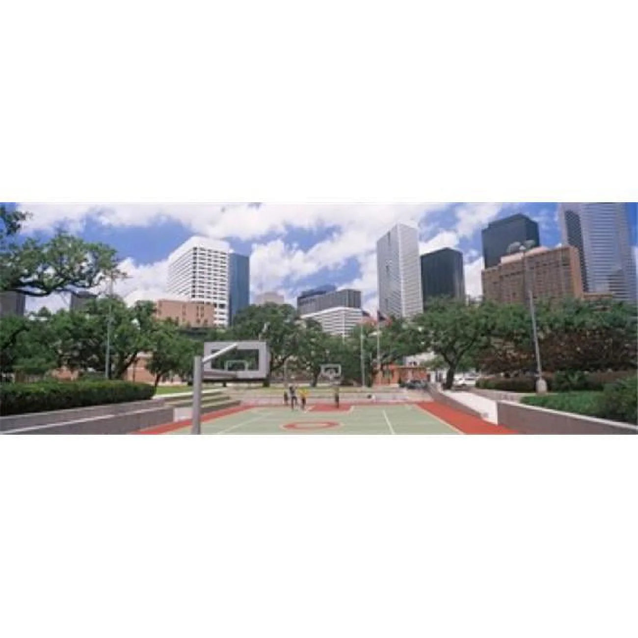 Panoramic Images  Basketball court with skyscrapers in the background Houston Texas USA Poster Print by Panoramic Images - 36 x 13