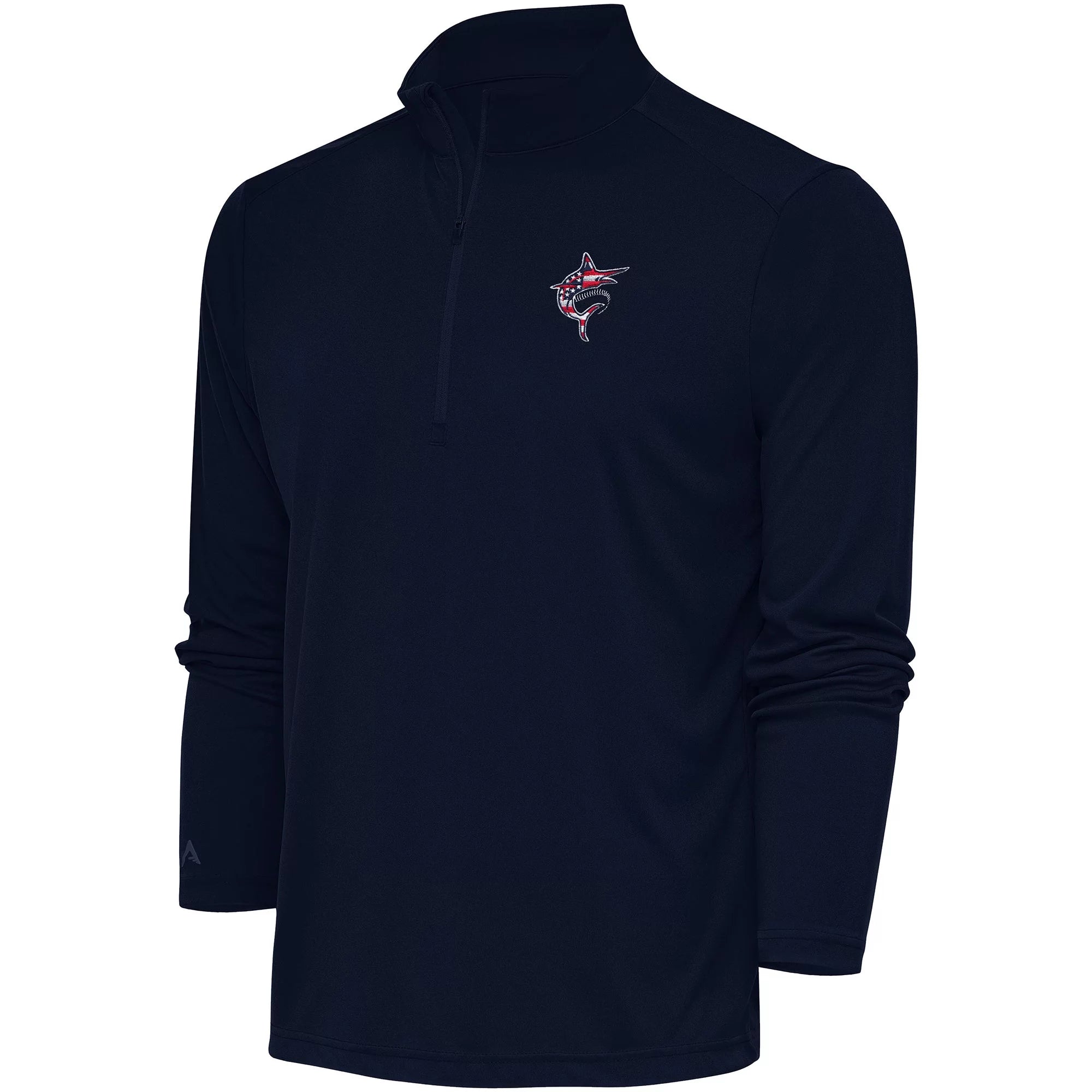 Men's Antigua  Navy Miami Marlins Patriotic Tribute Quarter-Zip Pullover Top