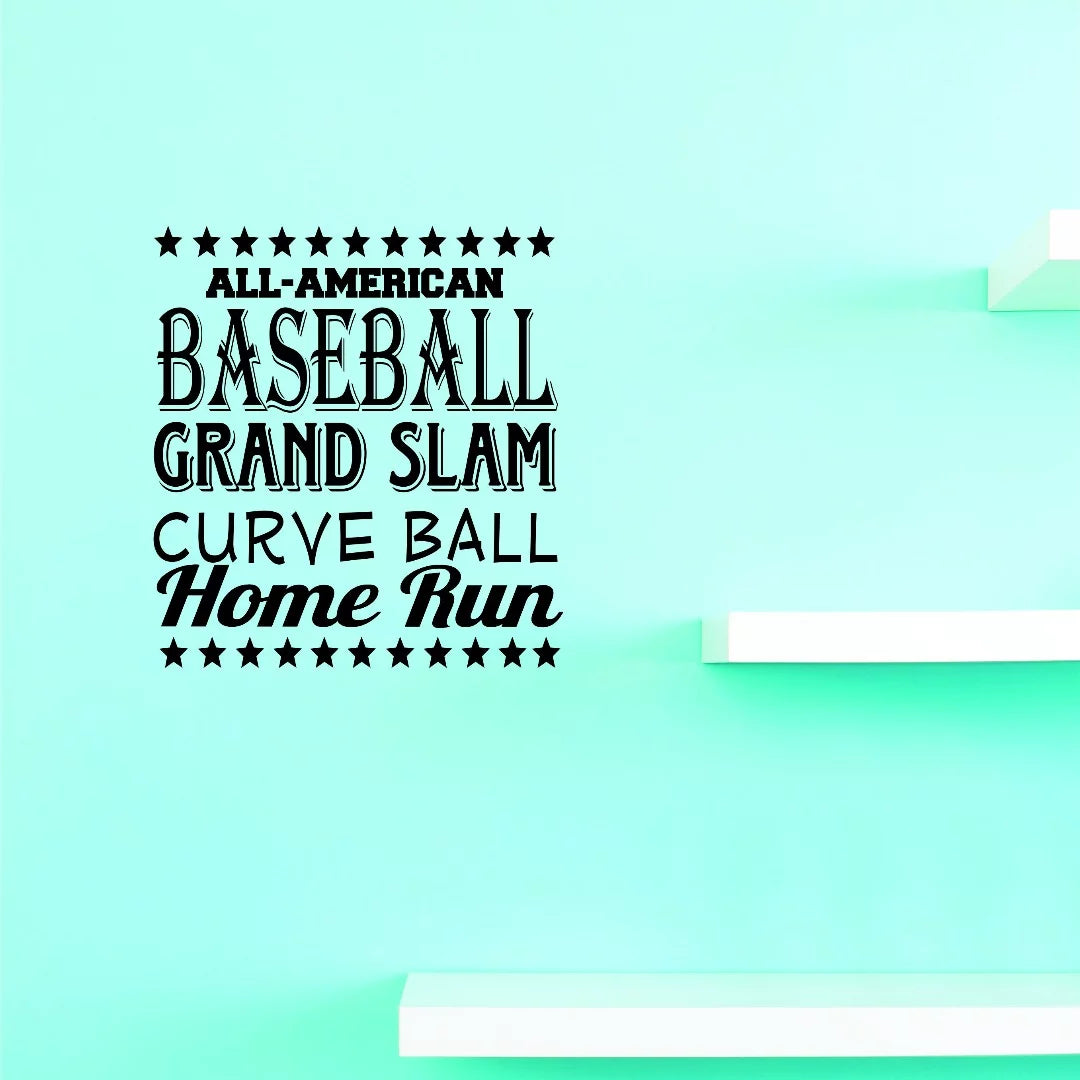 Custom Decals All American Baseball Sports Grand Slam Curve Ball Home Run Sign Childrens 10x20